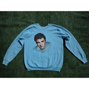 Vintage 80s 1987 Elvis Presley Unforgettable Light Blue Crewneck Sweater Size L